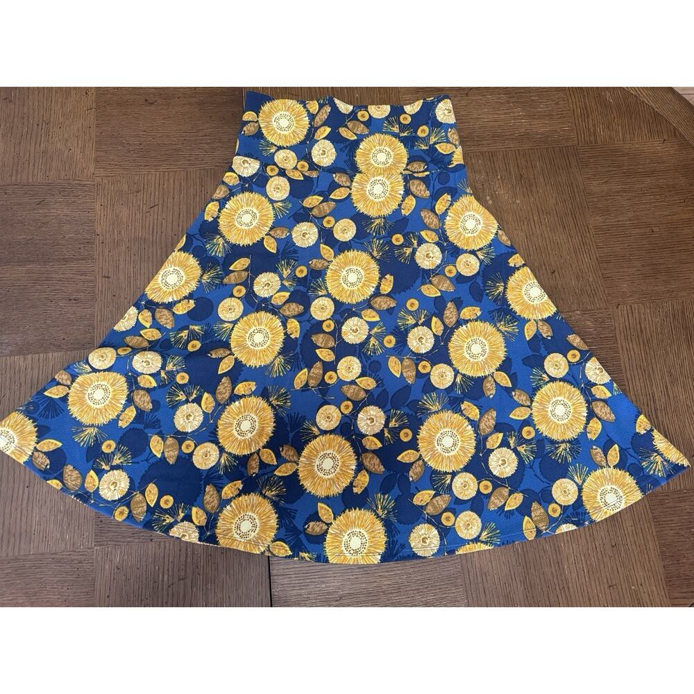 Lularoe Women's Blue And Yellow Azure Floral A Line Skirt Size M